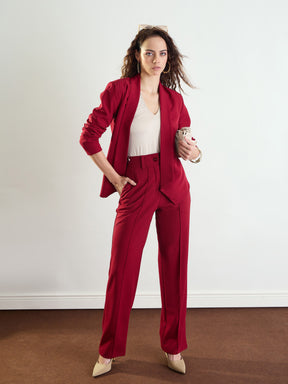 Maroon Front Dart Straight Fit Pants-SASSAFRAS worklyf