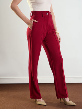 Maroon Front Dart Straight Fit Pants-SASSAFRAS worklyf