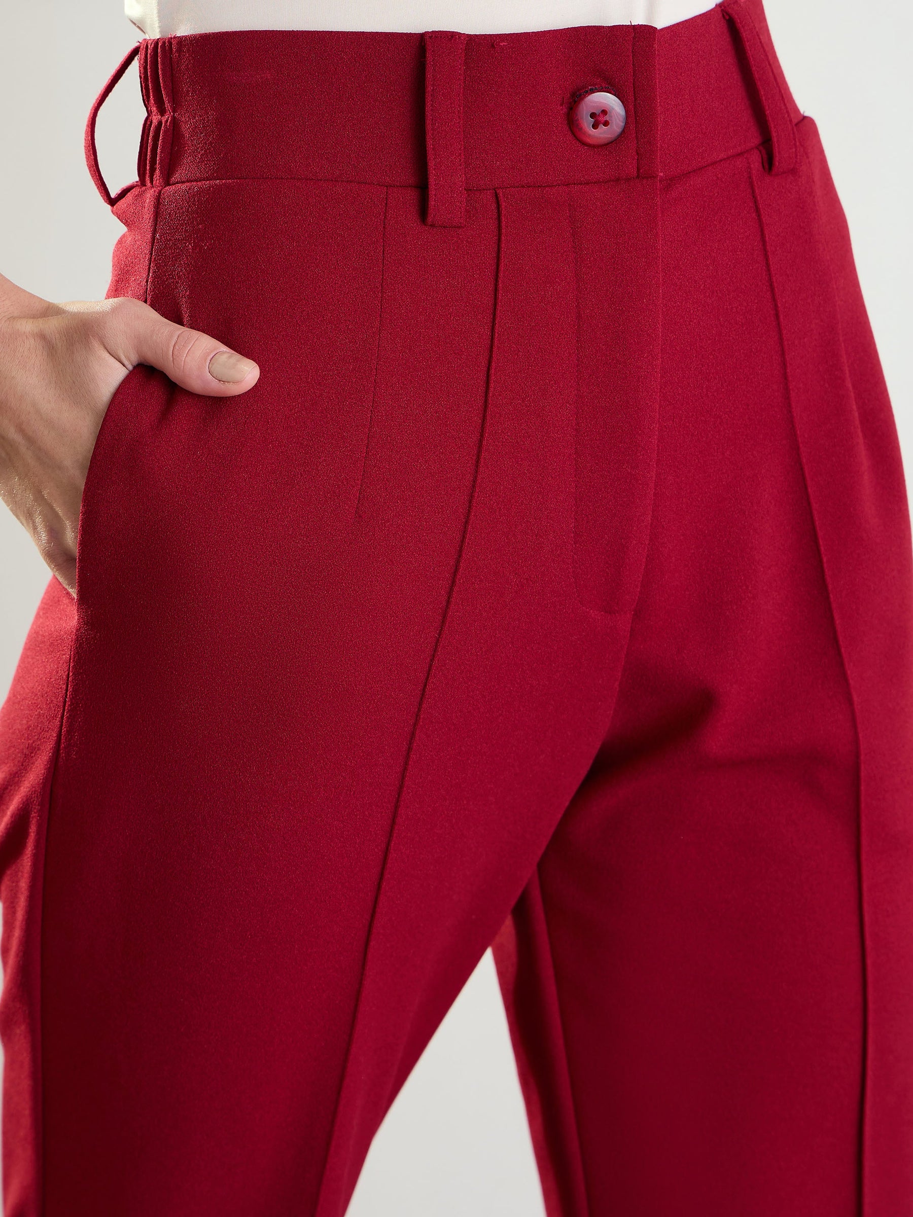 Maroon Front Dart Straight Fit Pants-SASSAFRAS worklyf