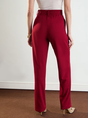 Maroon Front Dart Straight Fit Pants-SASSAFRAS worklyf