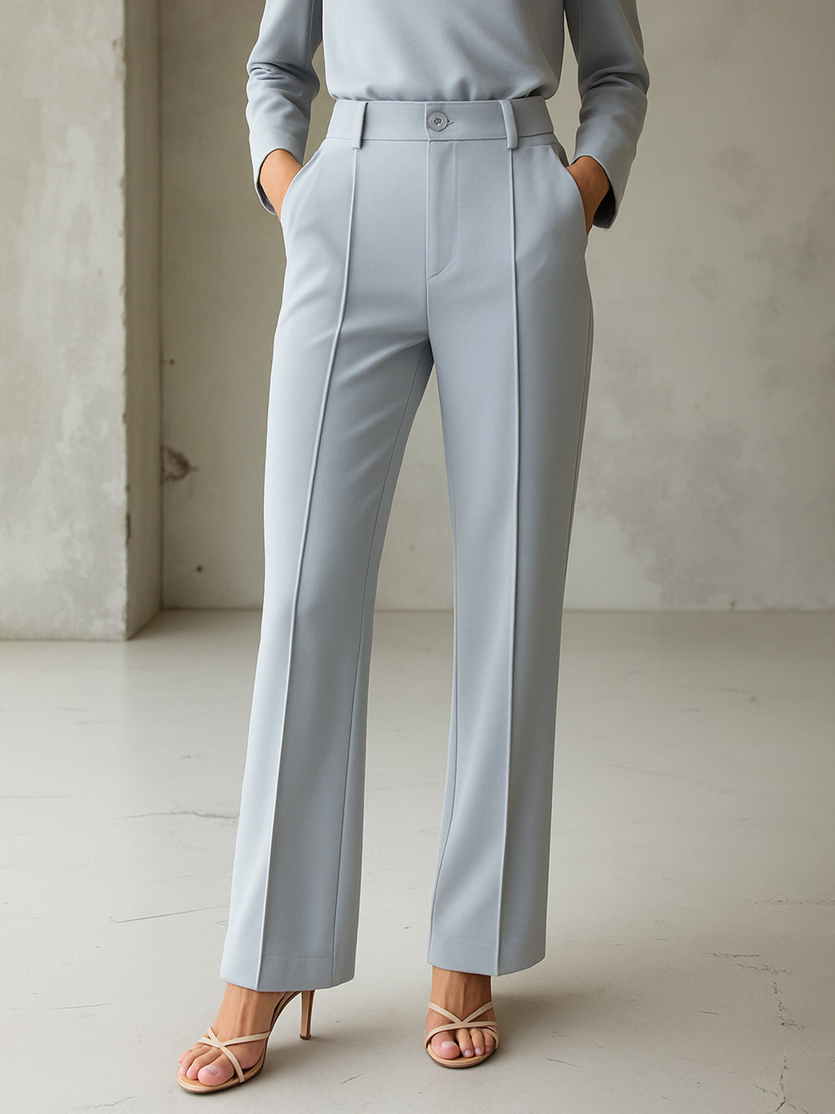 Grey Front Dart Straight Fit Pants-SASSAFRAS worklyf