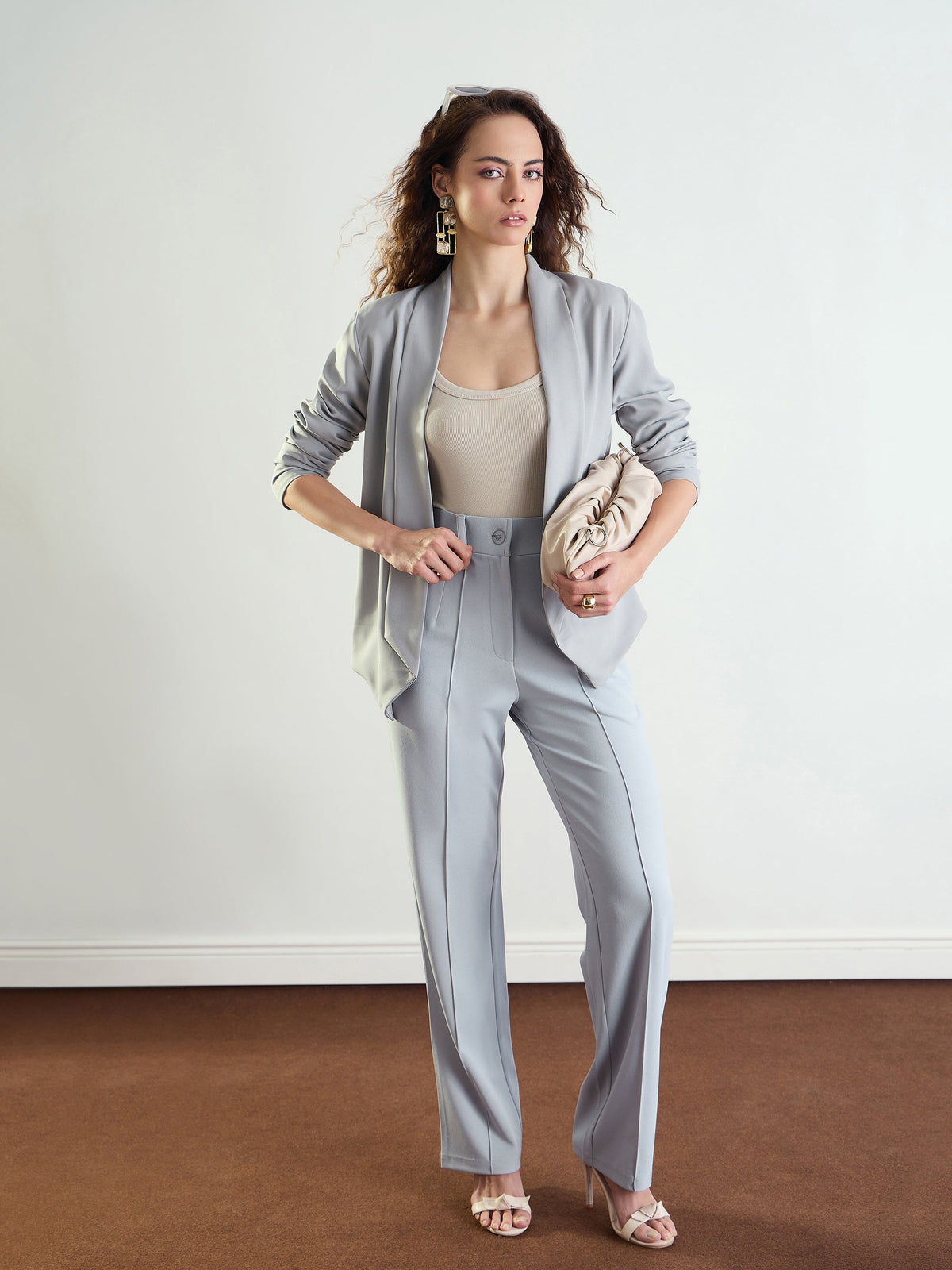 Grey Front Dart Straight Fit Pants-SASSAFRAS worklyf