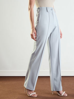 Grey Front Dart Straight Fit Pants-SASSAFRAS worklyf