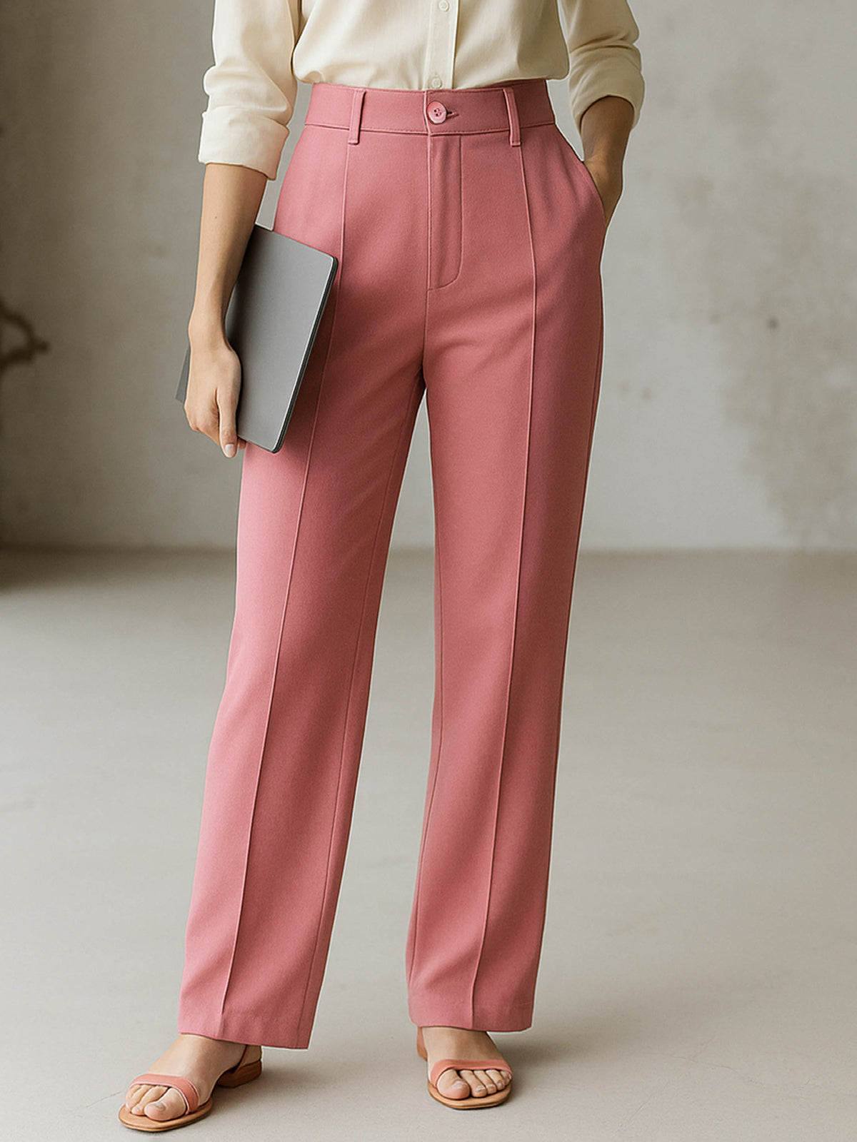 Pink Front Darted Straight Fit Pants-SASSAFRAS worklyf