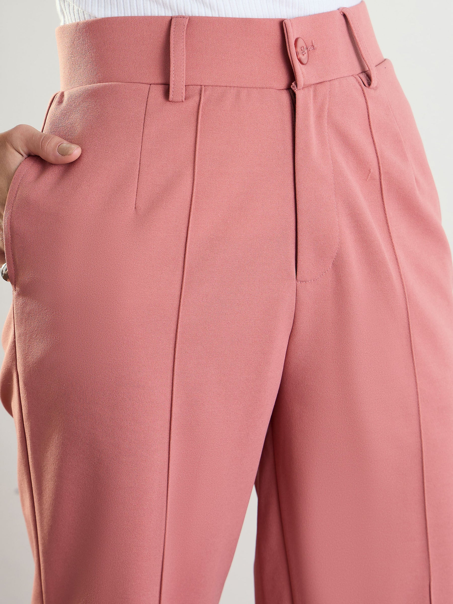 Pink Front Darted Straight Fit Pants-SASSAFRAS worklyf
