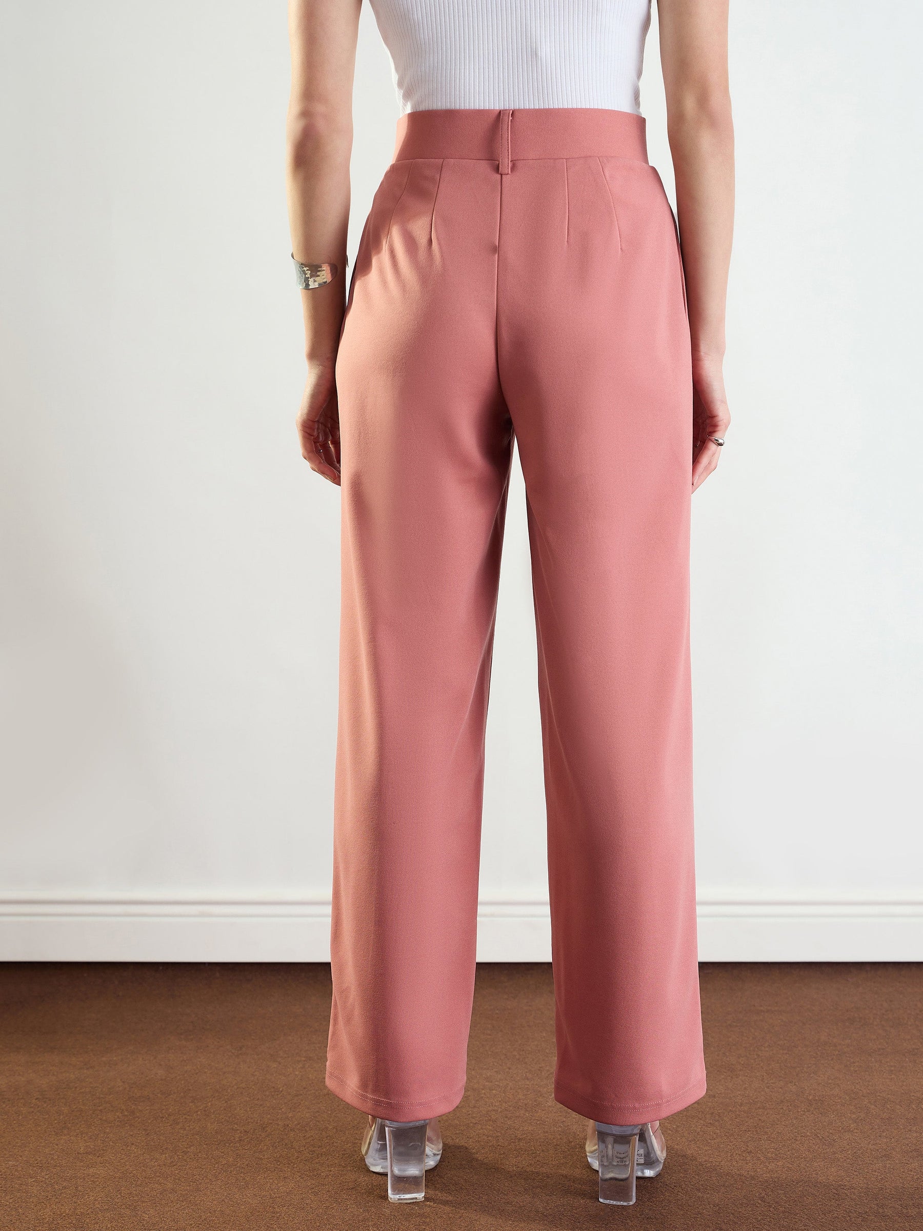 Pink Front Darted Straight Fit Pants-SASSAFRAS worklyf