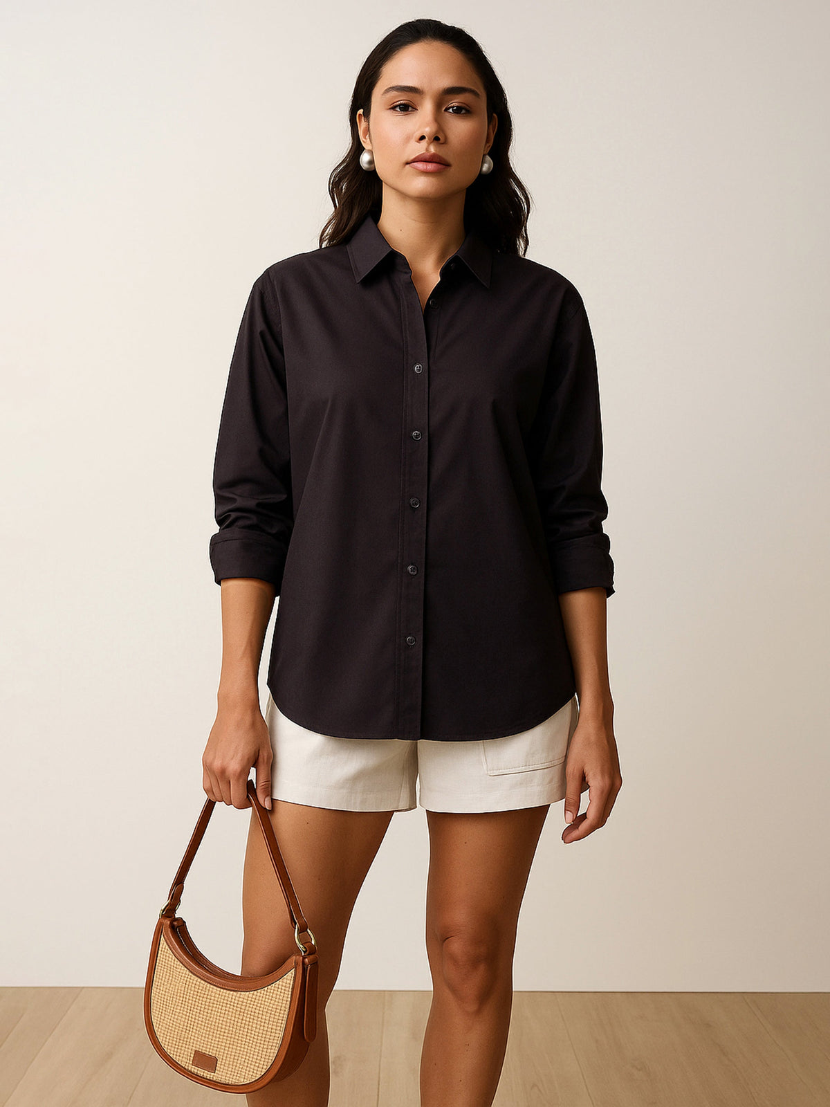Black Poplin Oversized Shirt-SASSAFRAS