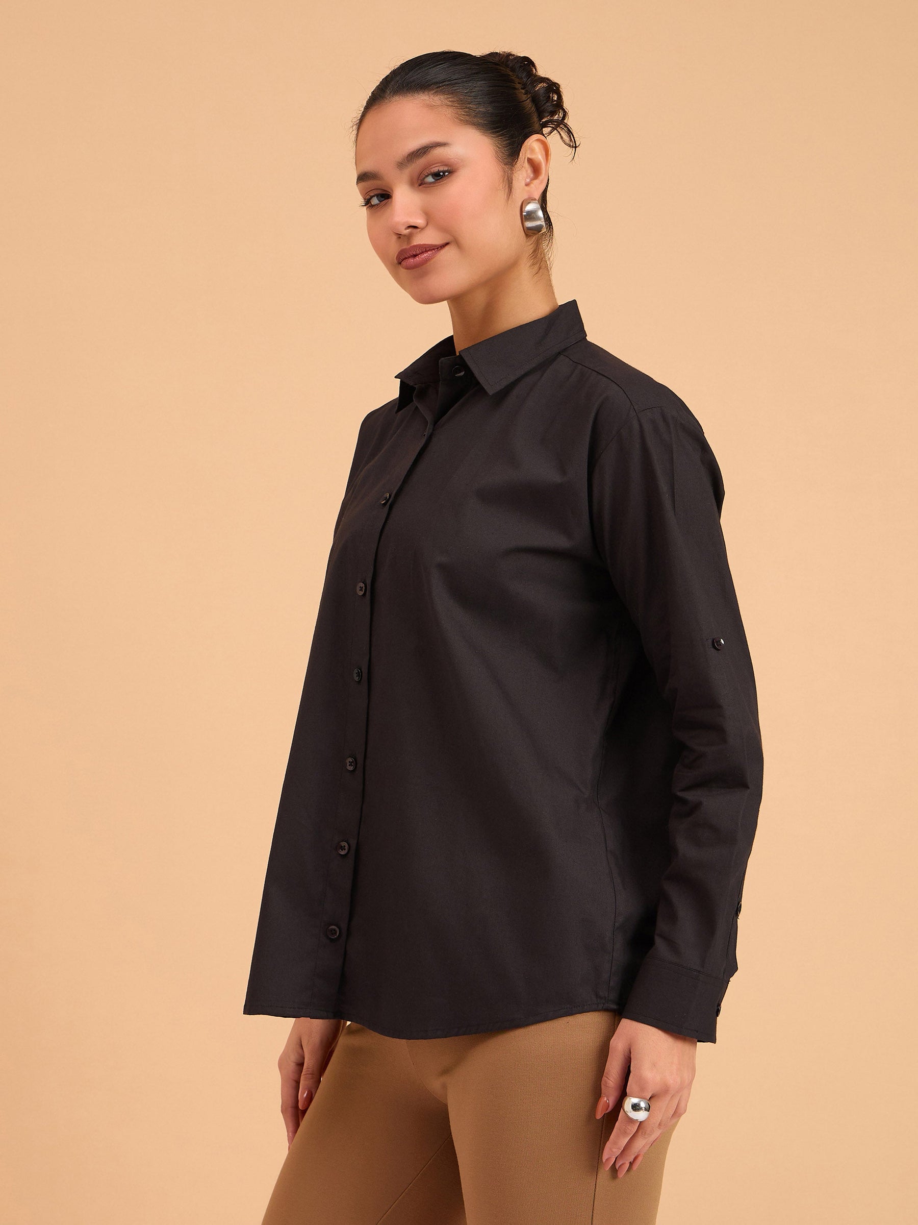 Black Poplin Oversized Shirt-SASSAFRAS