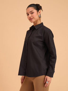 Black Poplin Oversized Shirt-SASSAFRAS