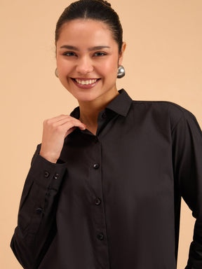 Black Poplin Oversized Shirt-SASSAFRAS