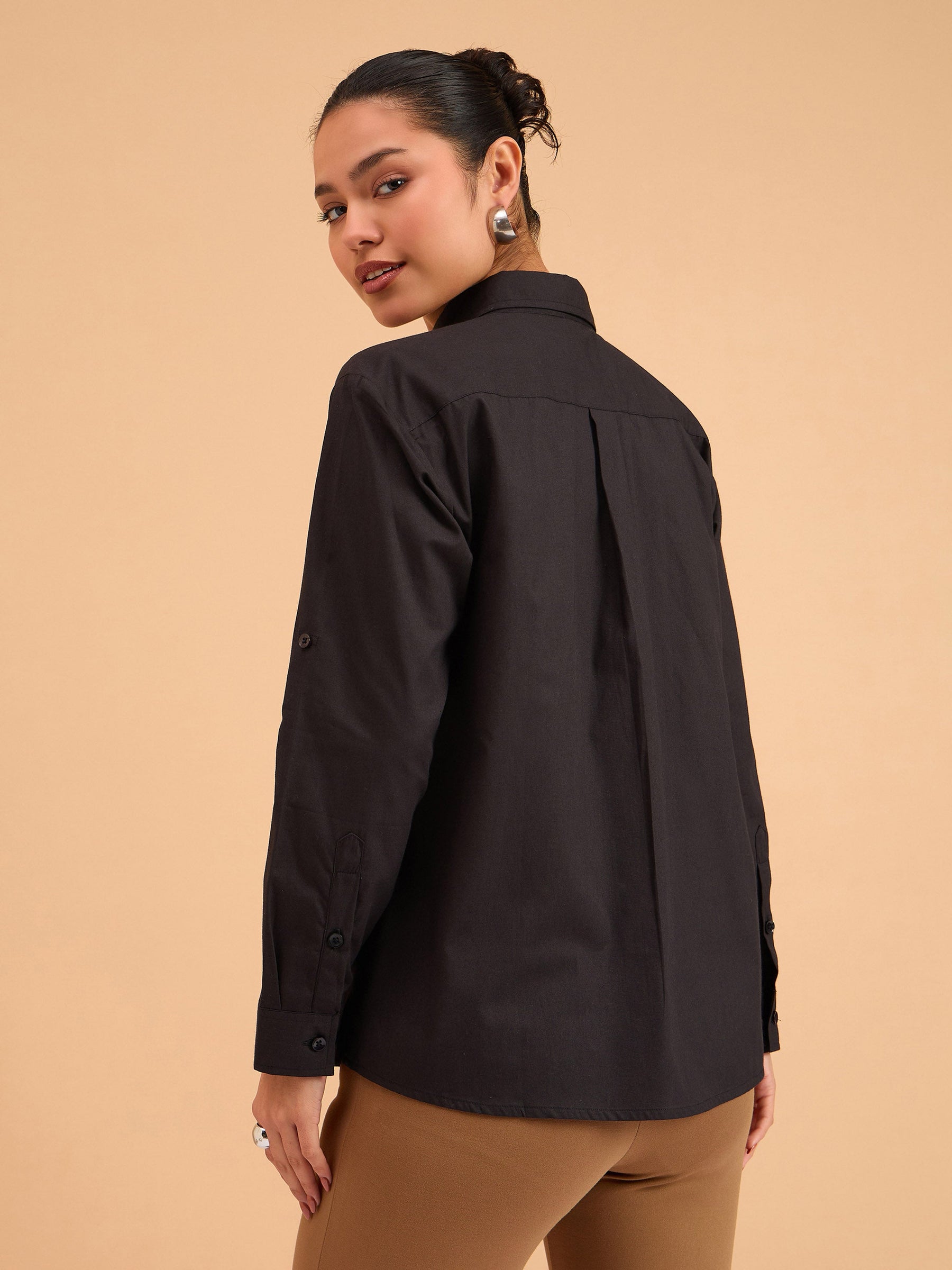 Black Poplin Oversized Shirt-SASSAFRAS