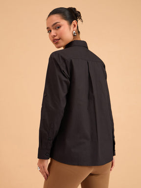 Black Poplin Oversized Shirt-SASSAFRAS