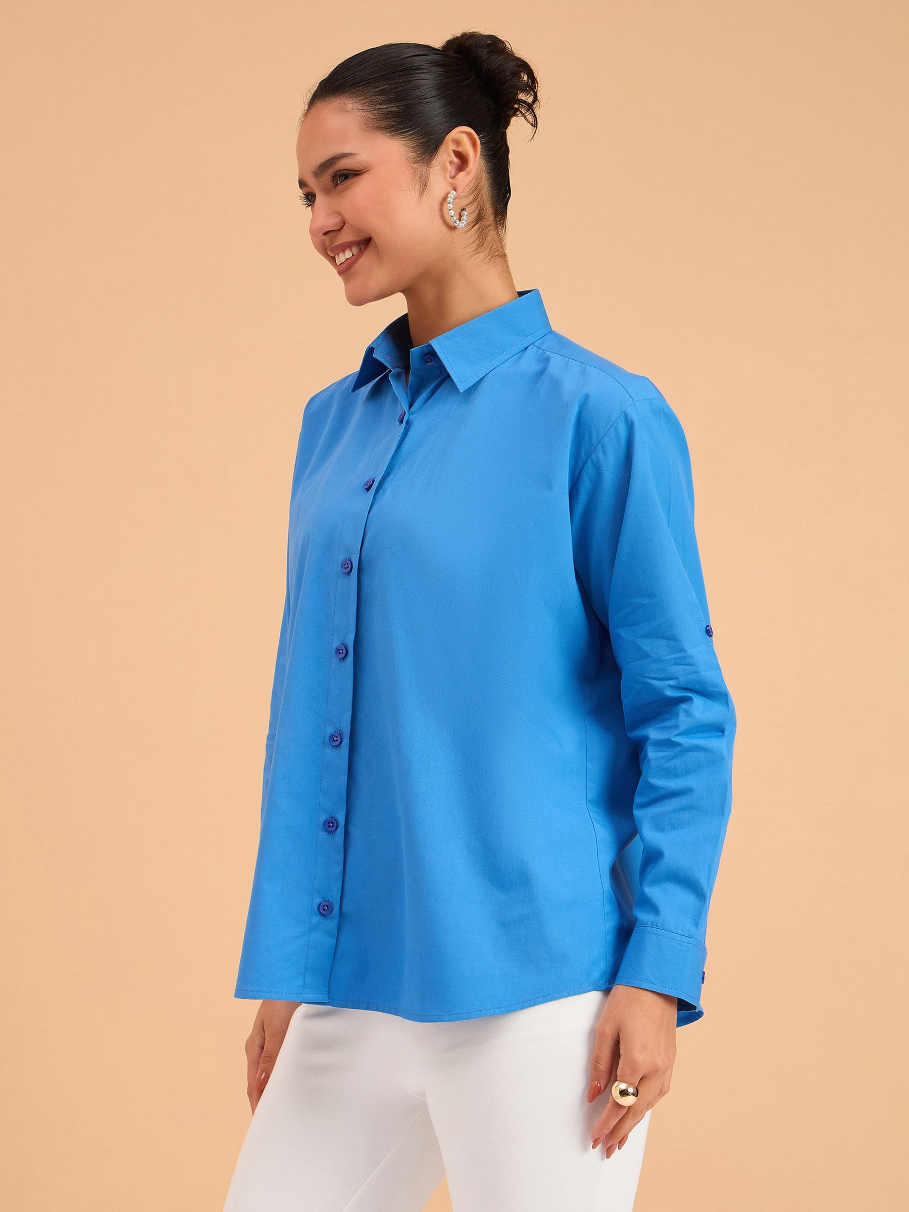Royal Blue Poplin Oversized Shirt-SASSAFRAS