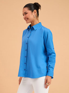 Royal Blue Poplin Oversized Shirt-SASSAFRAS