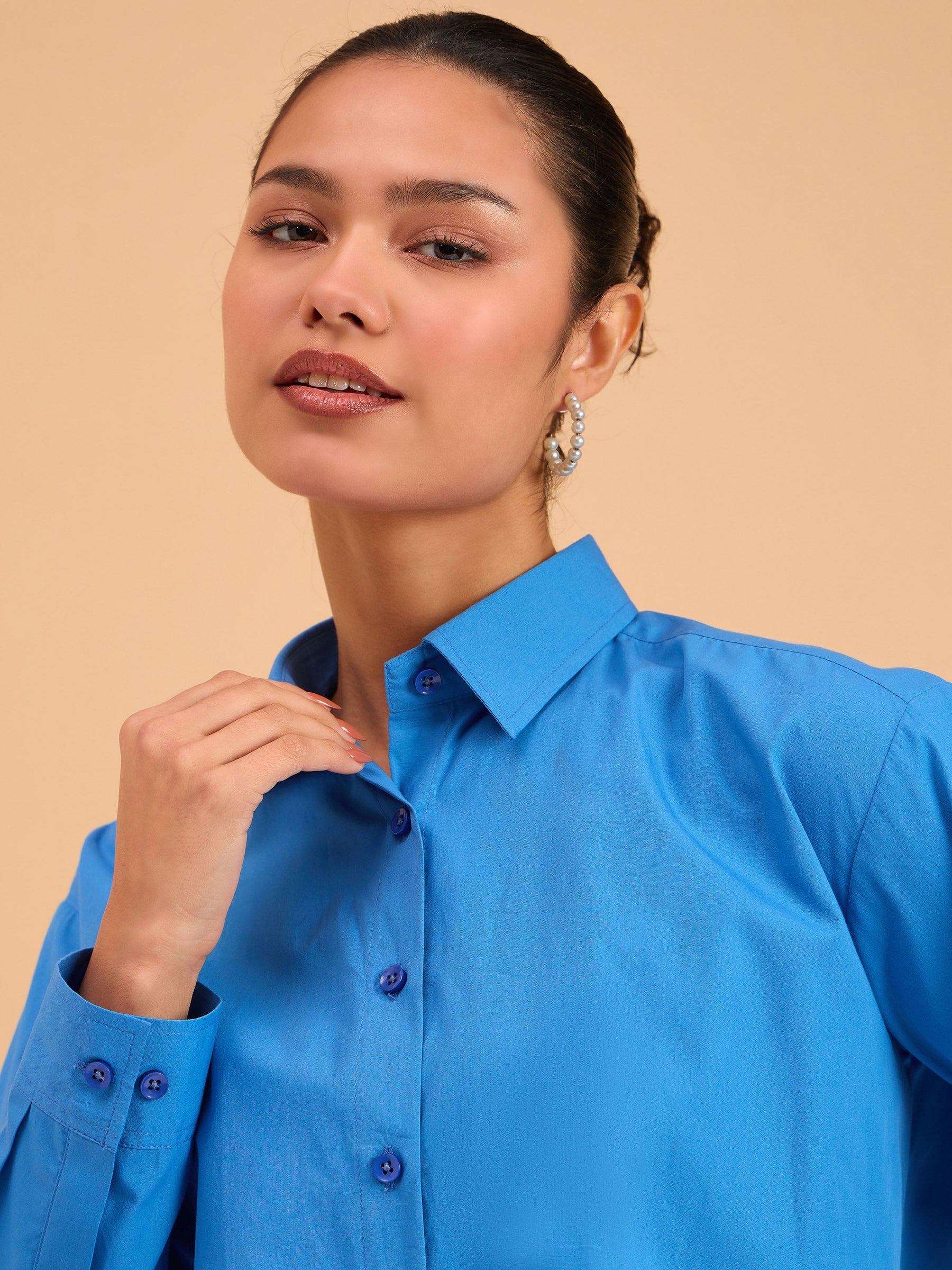 Royal Blue Poplin Oversized Shirt-SASSAFRAS