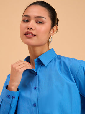 Royal Blue Poplin Oversized Shirt-SASSAFRAS