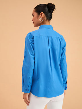 Royal Blue Poplin Oversized Shirt-SASSAFRAS