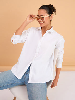 White Poplin Oversized Shirt-SASSAFRAS