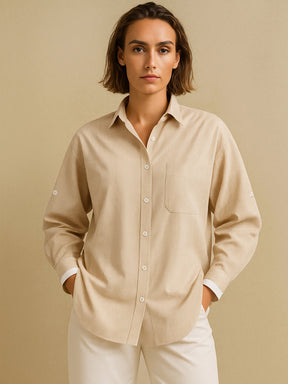 Beige Striped Roll Up Sleeves Shirt-SASSAFRAS
