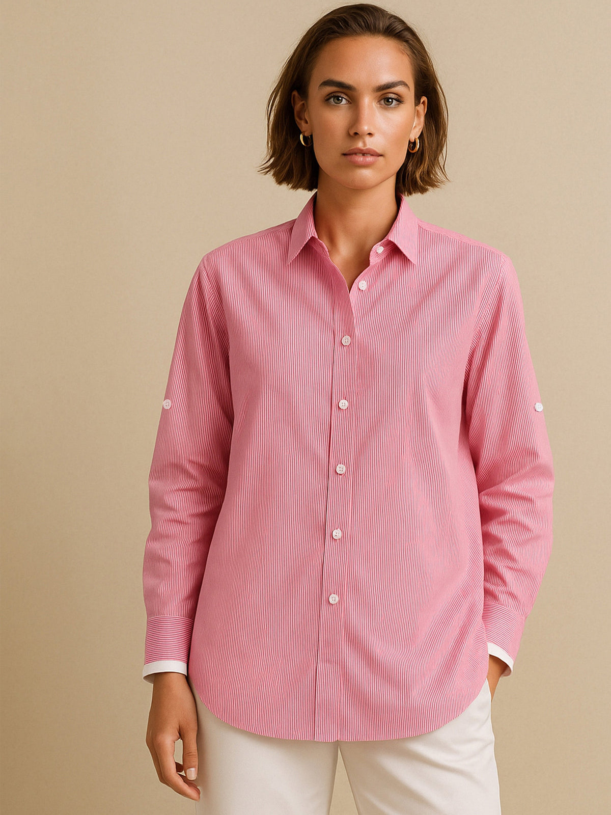 Fuchsia Striped Roll Up Sleeves Shirt-SASSAFRAS
