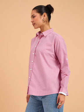 Fuchsia Striped Roll Up Sleeves Shirt-SASSAFRAS