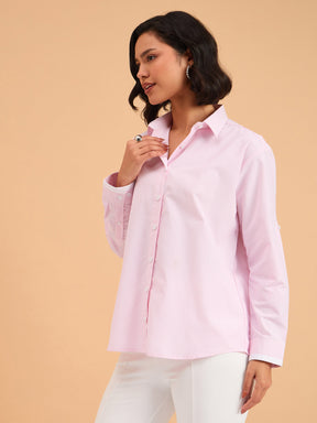Pink Striped Roll Up Sleeves Shirt-SASSAFRAS