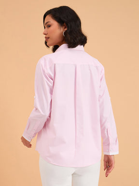 Pink Striped Roll Up Sleeves Shirt-SASSAFRAS