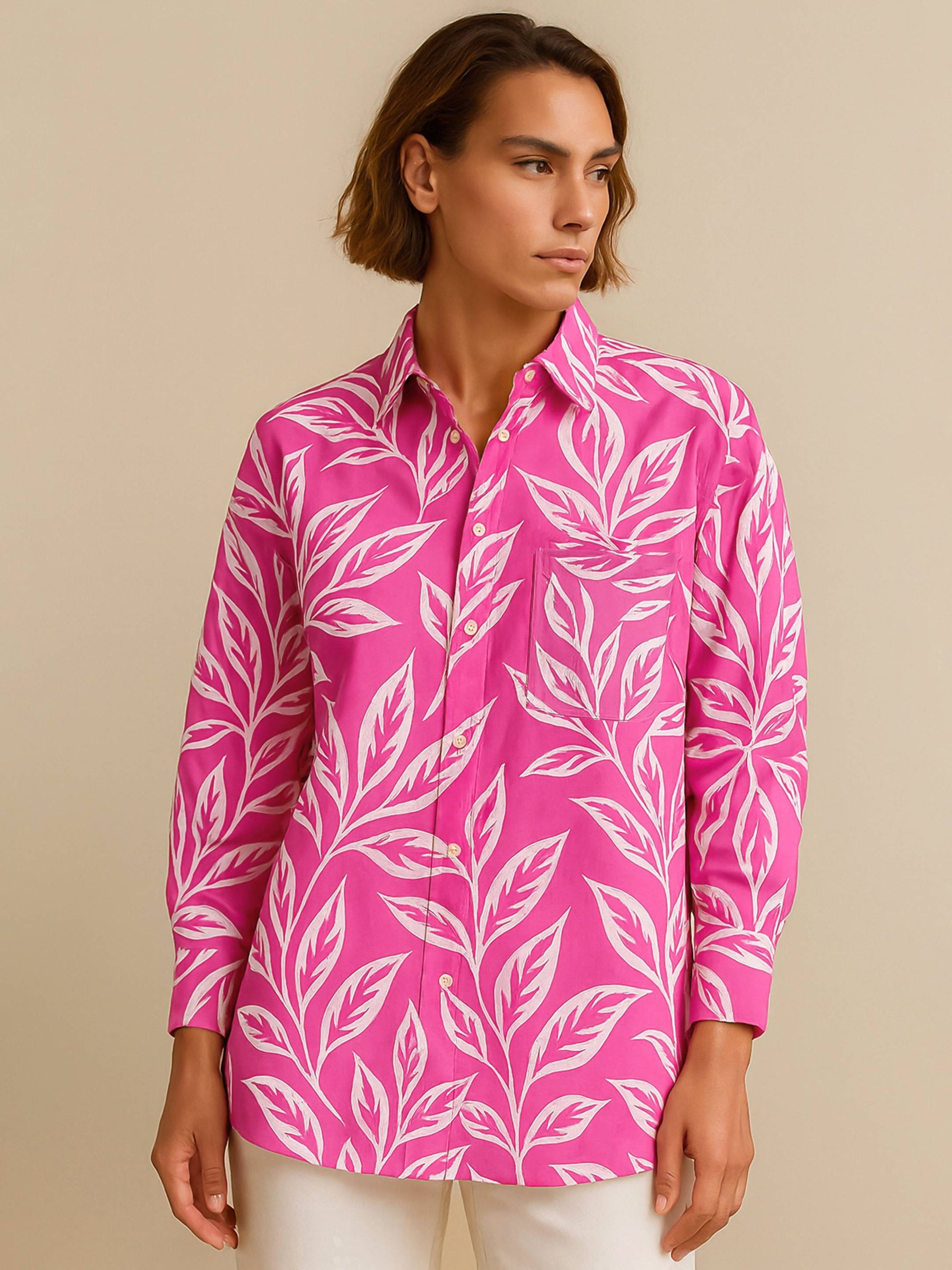 Fuchsia Tropical Floral Oversized Shirt-SASSAFRAS