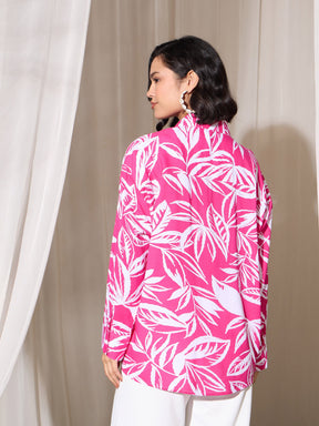 Fuchsia Tropical Floral Oversized Shirt-SASSAFRAS