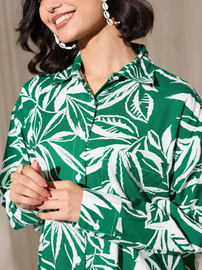 Green Tropical Floral Oversized Shirt-SASSAFRAS