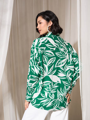 Green Tropical Floral Oversized Shirt-SASSAFRAS