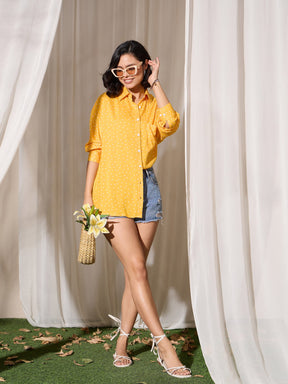 Yellow Pin Polka Dot Oversized Shirt-SASSAFRAS