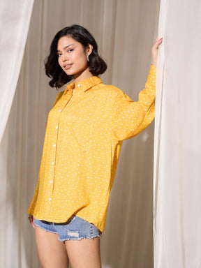 Yellow Pin Polka Dot Oversized Shirt-SASSAFRAS