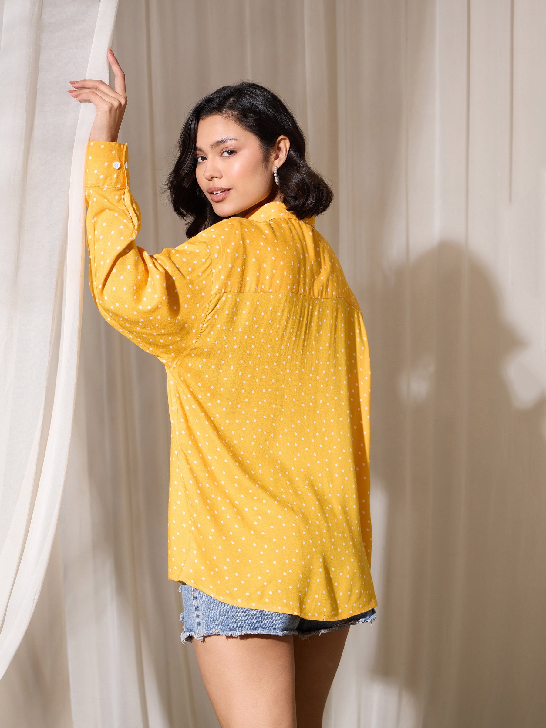 Yellow Pin Polka Dot Oversized Shirt-SASSAFRAS