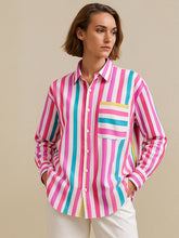 Pink Multi Stripes Pocket Detail Oversized Shirt-SASSAFRAS