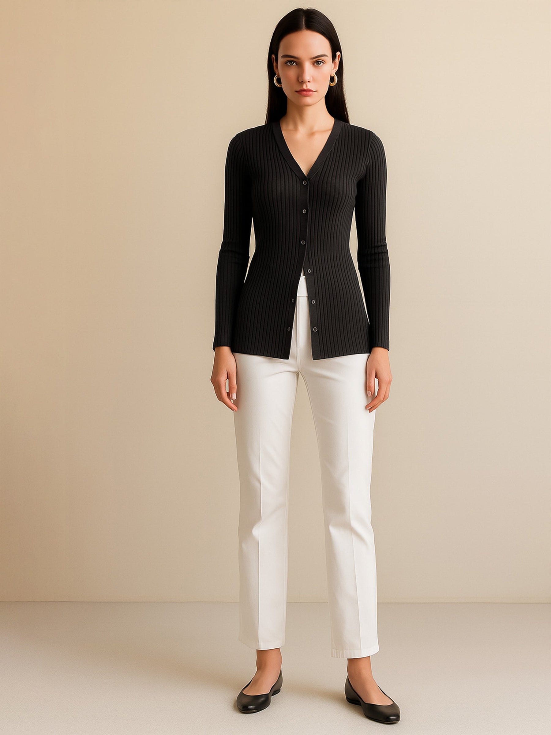 Black Rib Front Button Top-SASSAFRAS