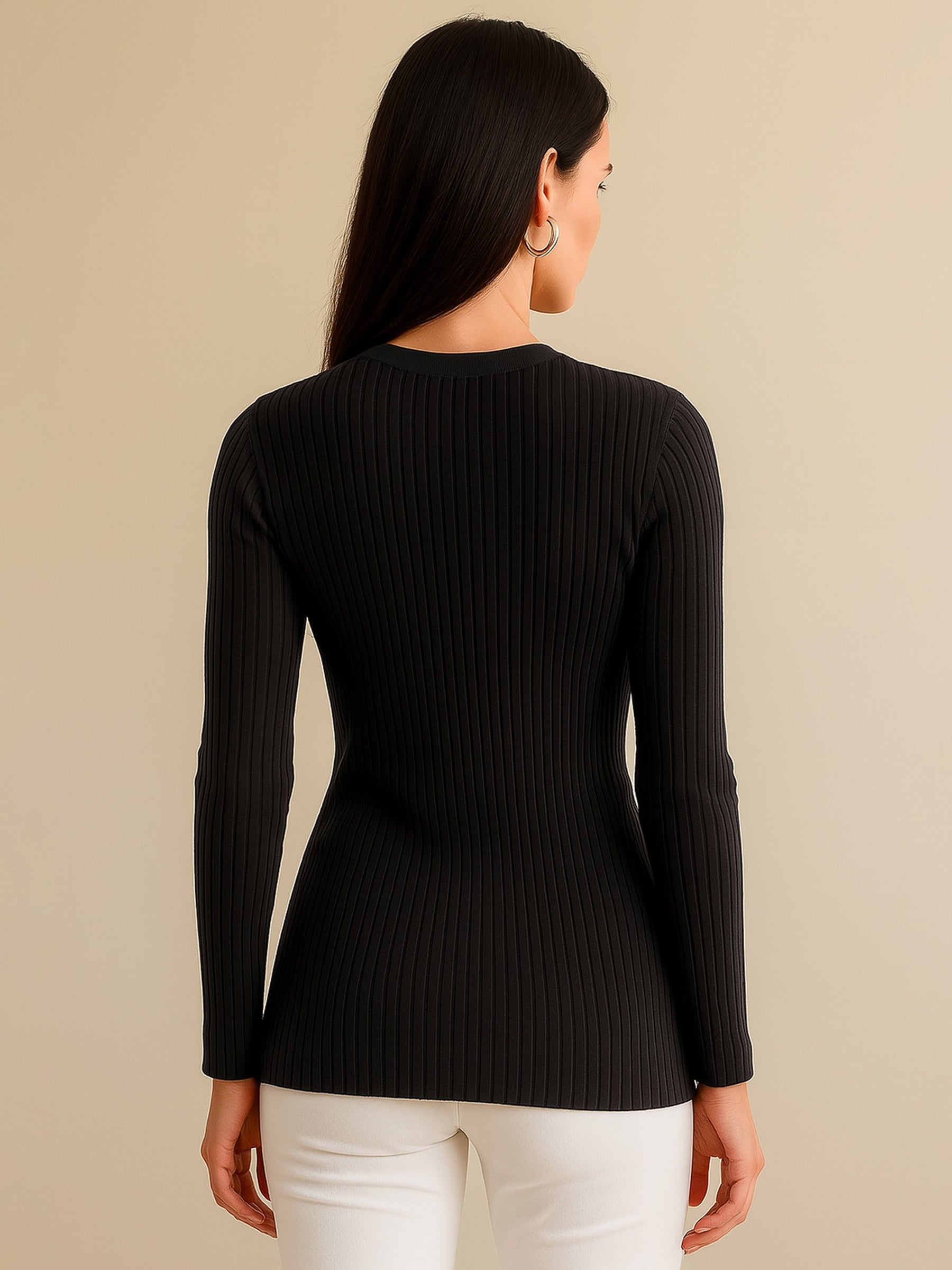 Black Rib Front Button Top-SASSAFRAS