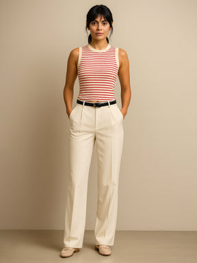 Red & Beige Stripes Sleeveless Crop Baby Tee-SASSAFRAS
