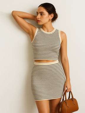 Black & Beige Stripes Sleeveless Crop Baby Tee-SASSAFRAS