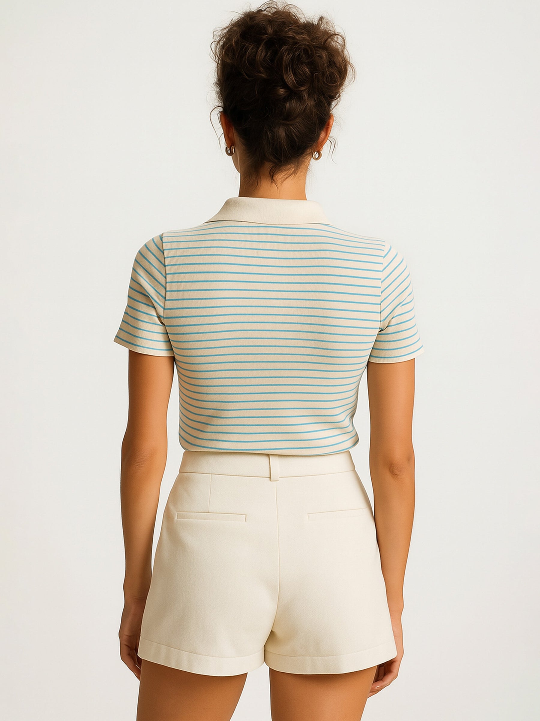 Blue & Beige Rib Stripes Polo T-Shirt-SASSAFRAS