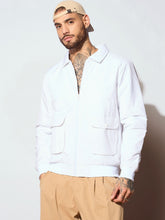 White Full Sleeve Front Pocket Jacket-MASCLN SASSAFRAS