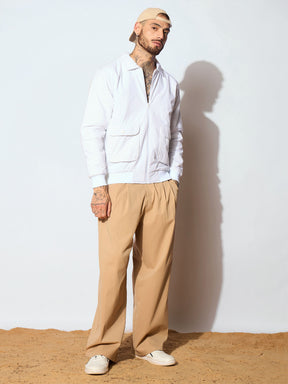 White Full Sleeve Front Pocket Jacket-MASCLN SASSAFRAS