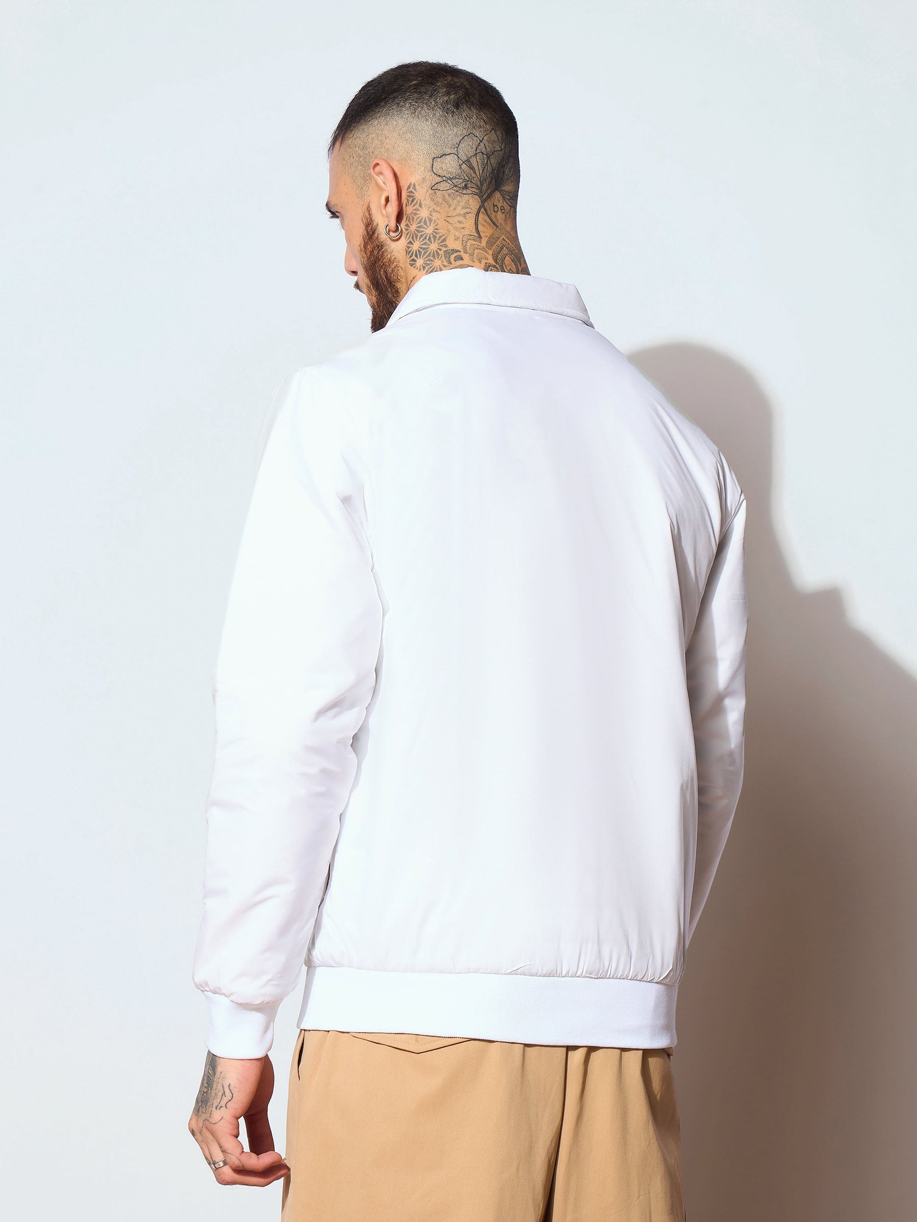 White Full Sleeve Front Pocket Jacket-MASCLN SASSAFRAS