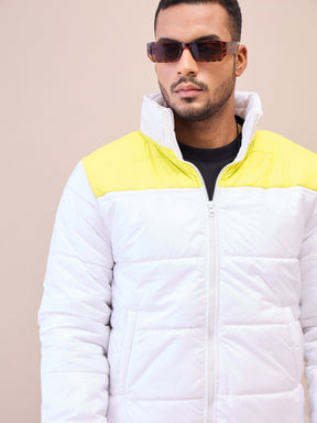 White & Yellow Puffer ColorBlock Jacket-MASCLN SASSAFRAS