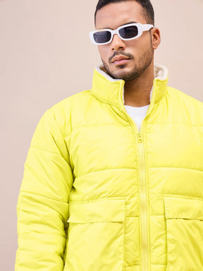 Neon Yellow Fur Collar Puffer Jacket-MASCLN SASSAFRAS