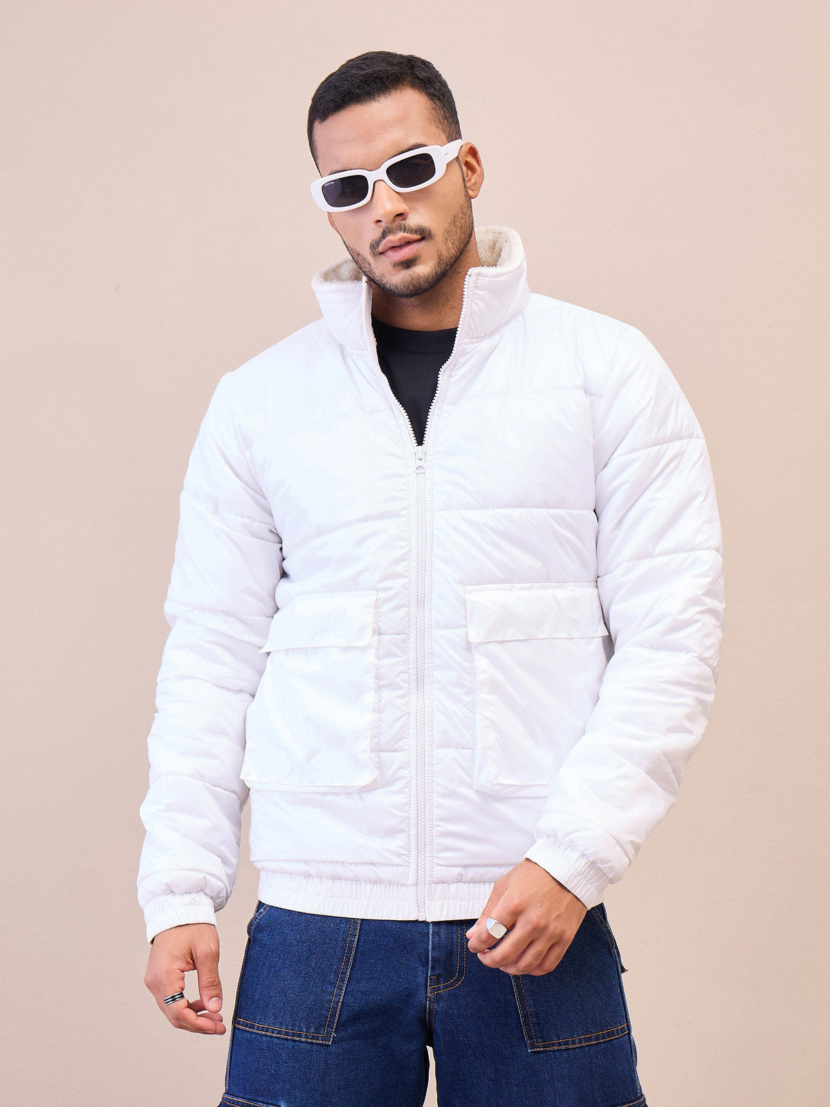 White Fur Collar Puffer Jacket-MASCLN SASSAFRAS