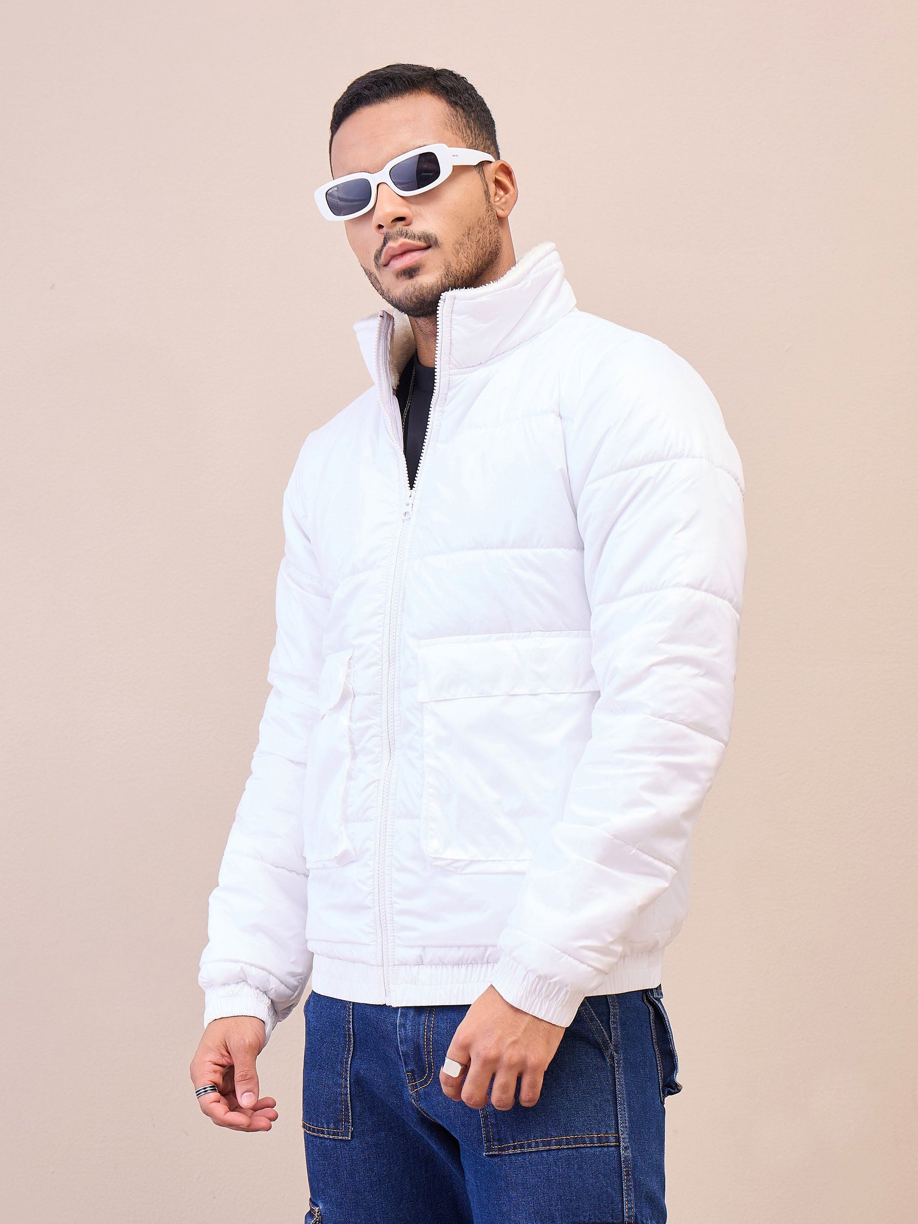 White Fur Collar Puffer Jacket-MASCLN SASSAFRAS