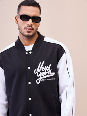 Black & White NEW YORK Embroidery Varsity Jacket-MASCLN SASSAFRAS