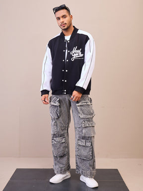 Black & White NEW YORK Embroidery Varsity Jacket-MASCLN SASSAFRAS