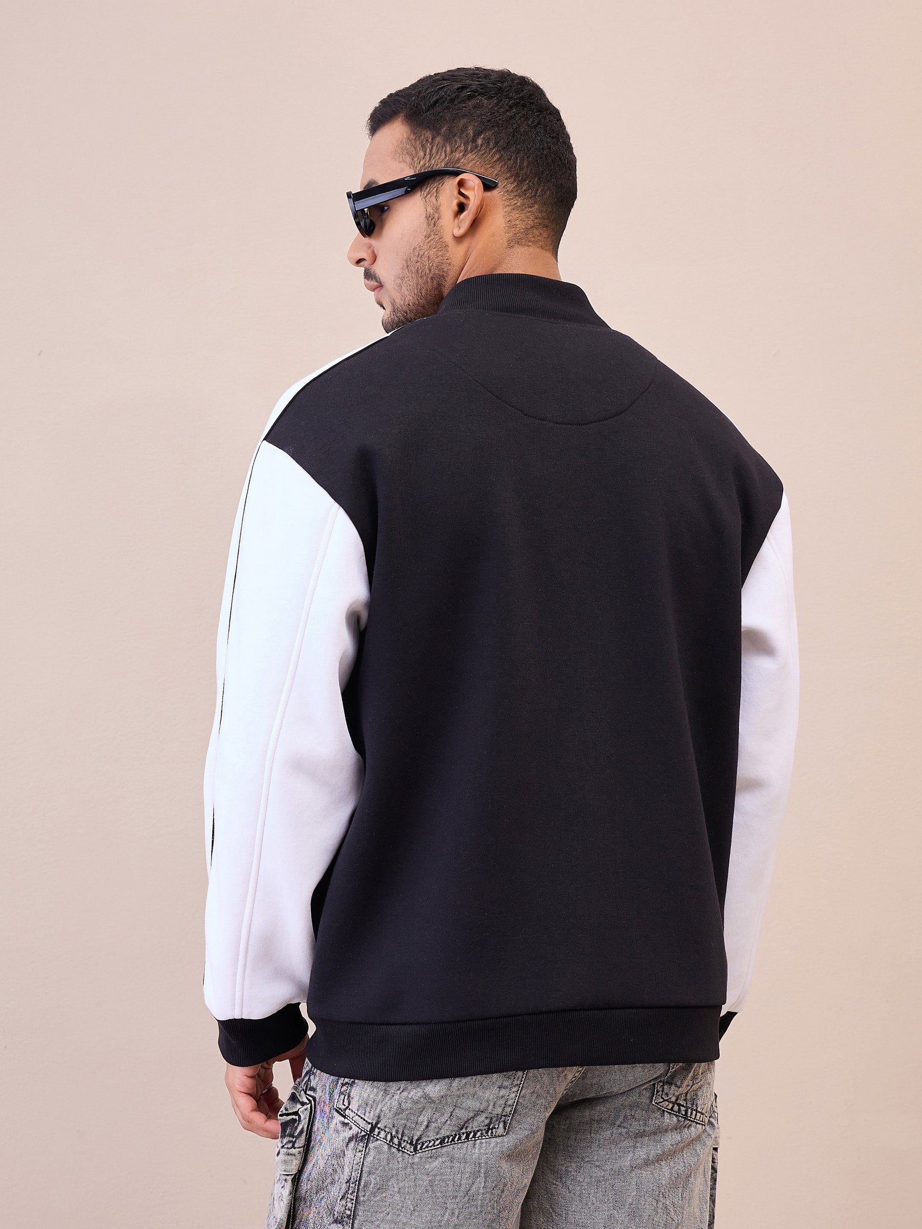 Black & White NEW YORK Embroidery Varsity Jacket-MASCLN SASSAFRAS